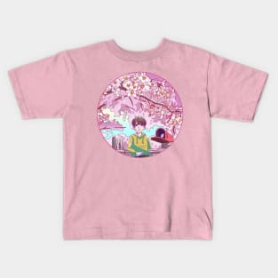 Man Standing Under The Sakura Tree Kids T-Shirt